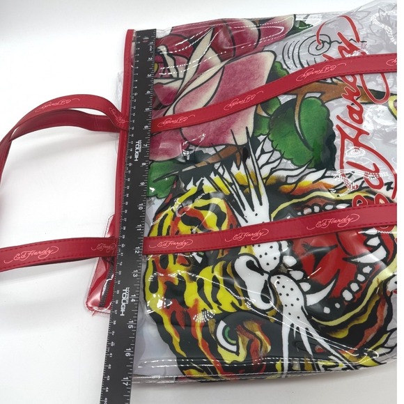 Ed Hardy Tiger Rose Clear PVC Tote‎ Bag Handbag with Red Trim and Pouch $159 - Picture 8 of 14